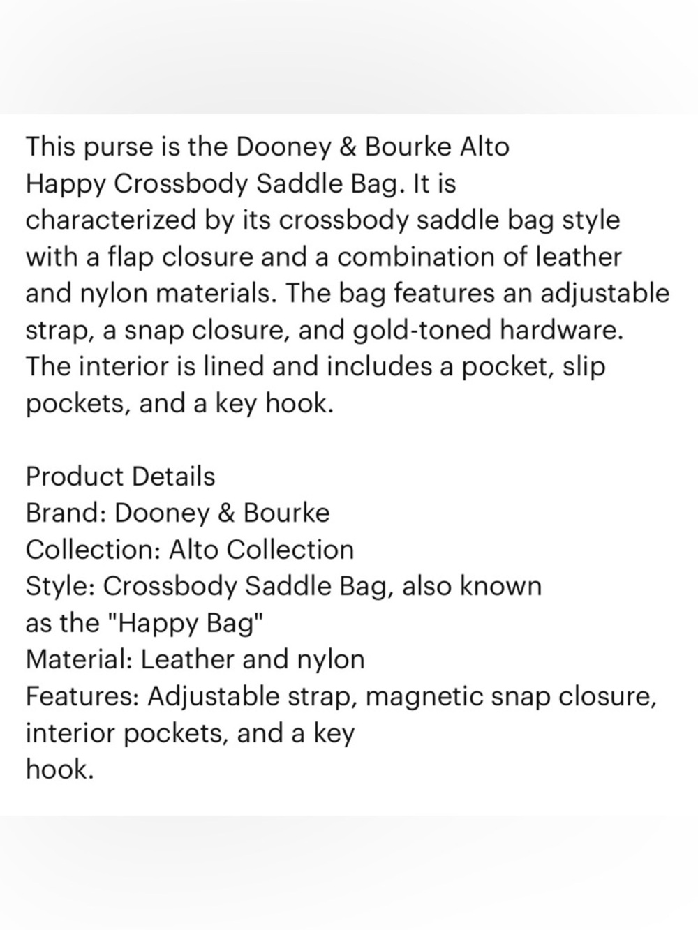 DOONEY & BOURKE ALTO “HAPPY” CROSSBODY BAG-NYLON & LEATHER. - Picture 13 of 13